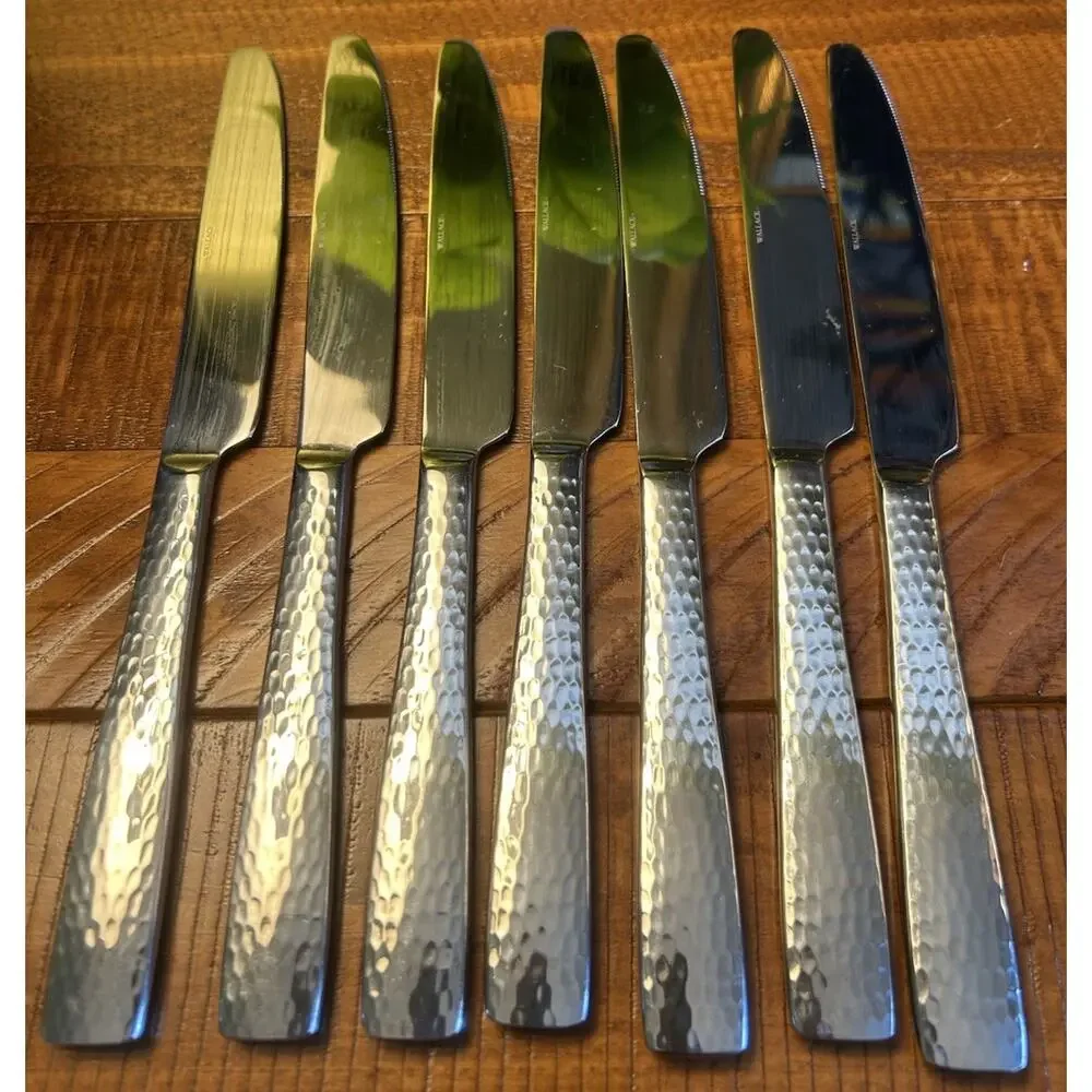 Wallace Continental Hammered Handle Set of 7 Dinner Knives 18/10 Stainless Steel